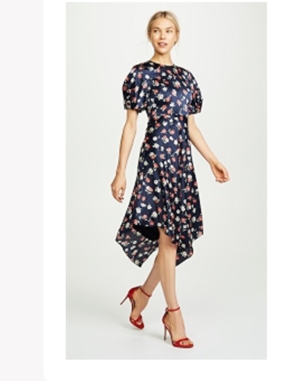 Designer!!!! Milly Navy Asymmetrical Floral Dress with Red & White Blooms